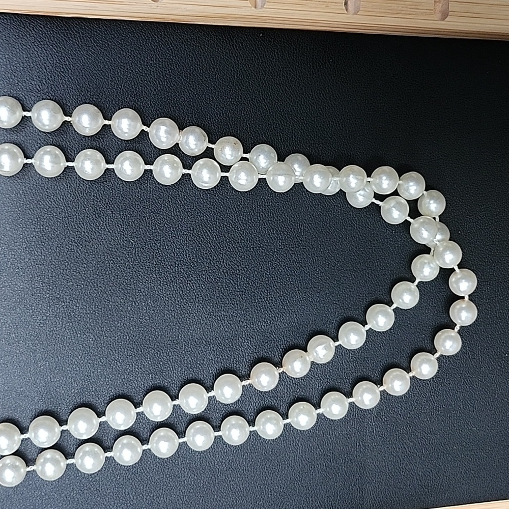 Long Faux Pearl Continuous Strand Necklace Classic Layering Pearls
